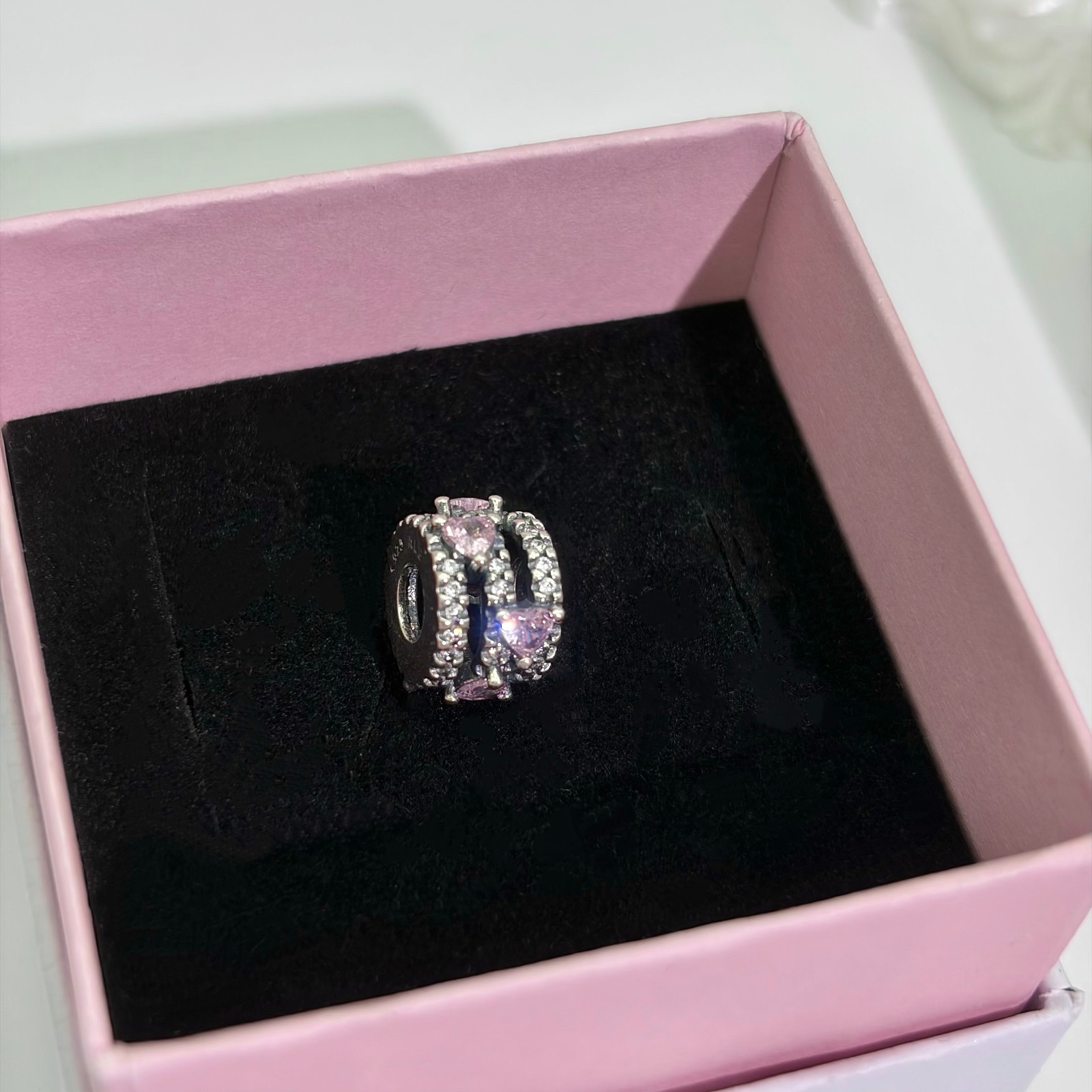 100% NEW #791161C01 PANDORA Sparkling Triple Halo Hearts Charm WITH BOX