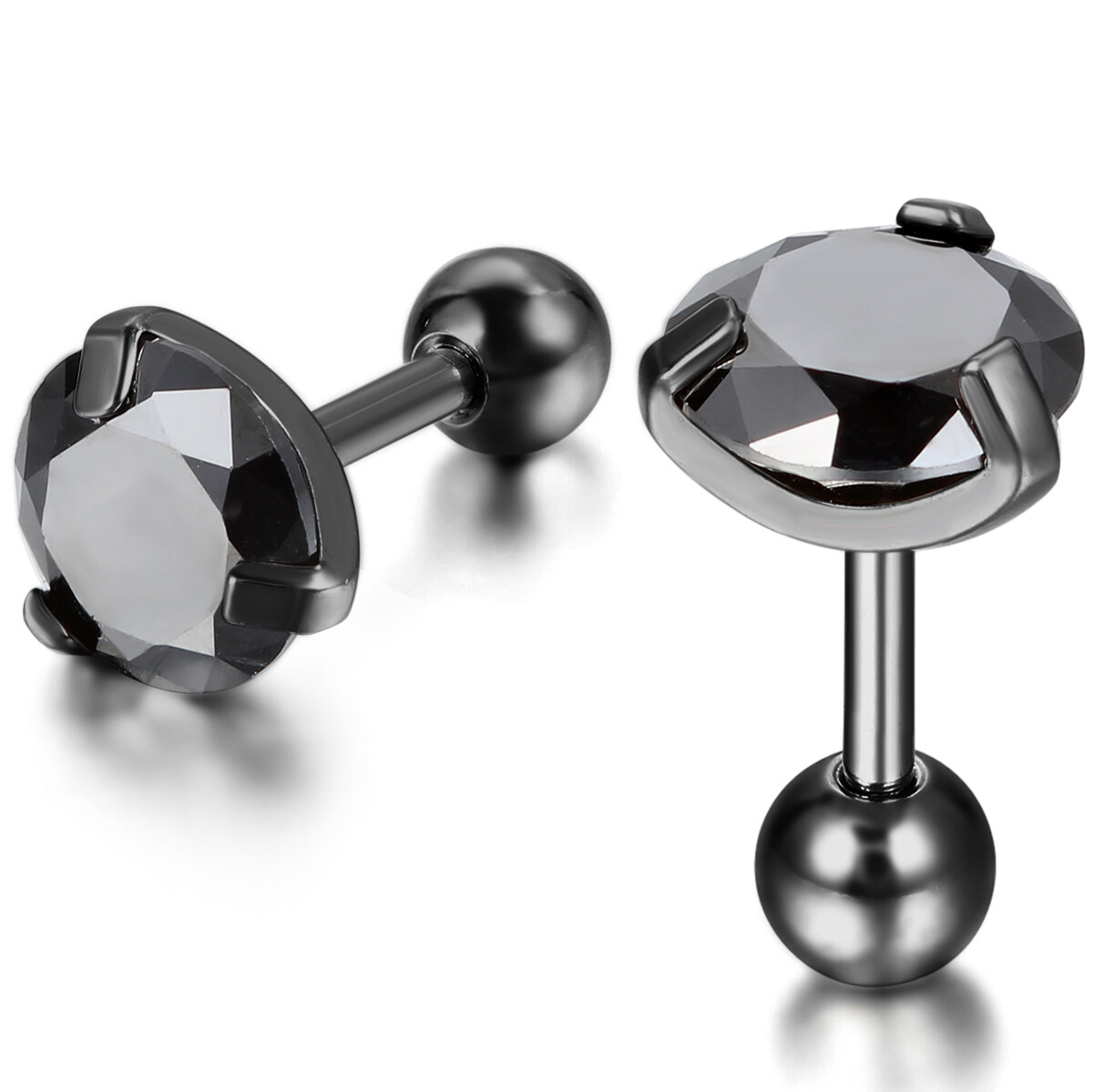 Men’s Women’s Round CZ Stainless Steel Ball Screw Back Pierced Stud Earrings