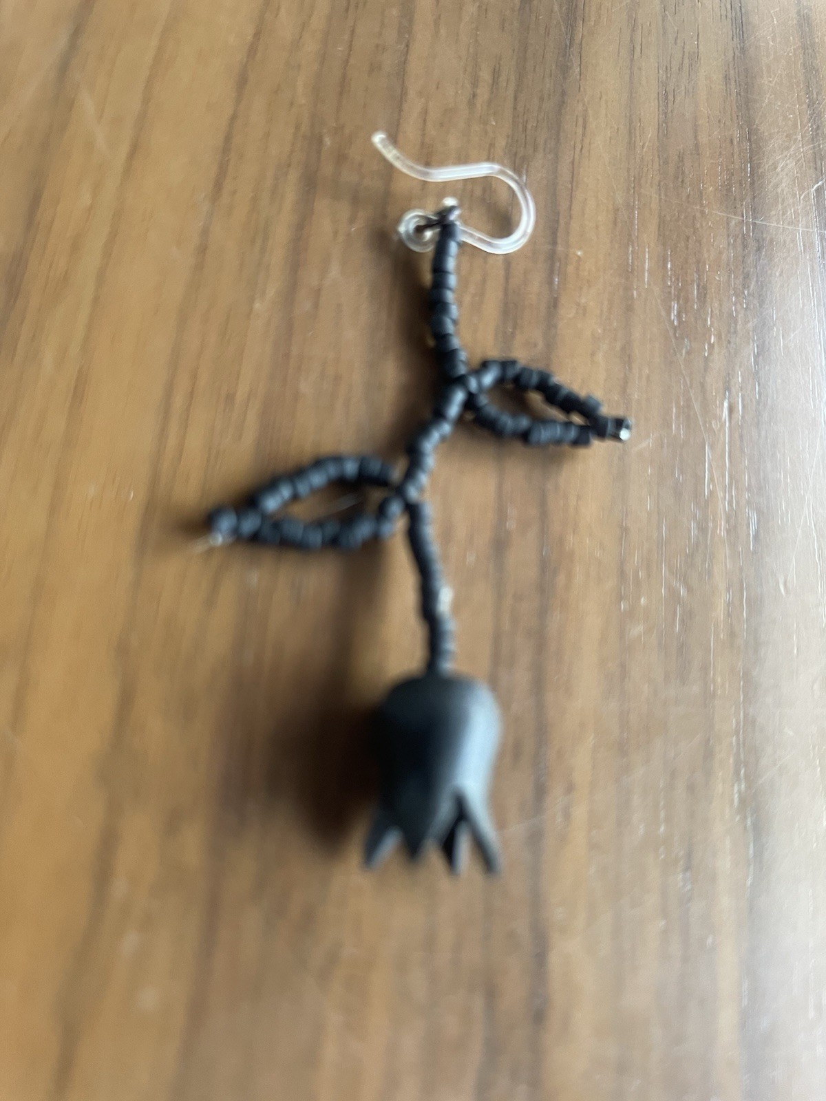 Black Bead Plant Leaf Hook Earrings Handcrafted Dangle Gothic Retro Japanese