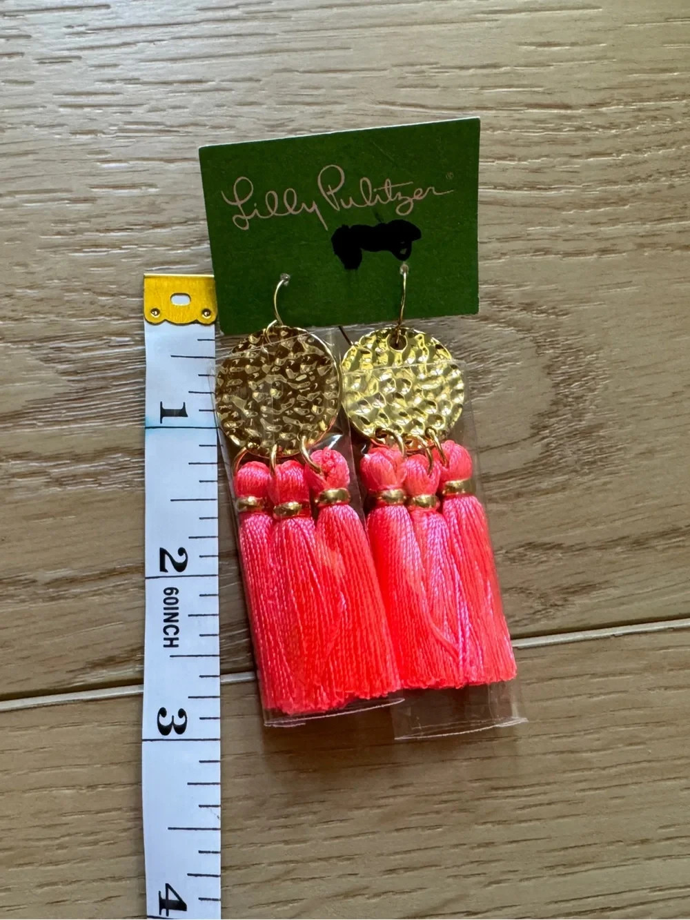 NEW Lily Pulitzer Pink and Gold Tassle 3” Earrings