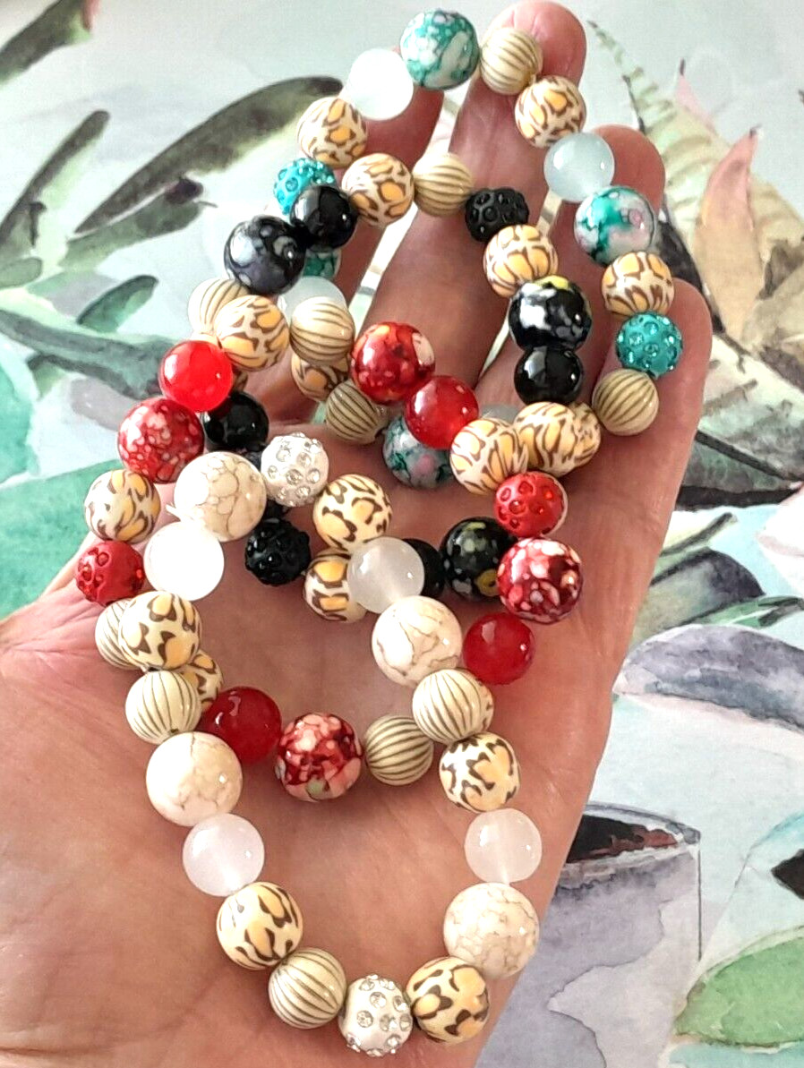 Artisan Viva Beads Chunky Clay & Acrylic Handmade Lot Of 4 Stretchy Bracelets