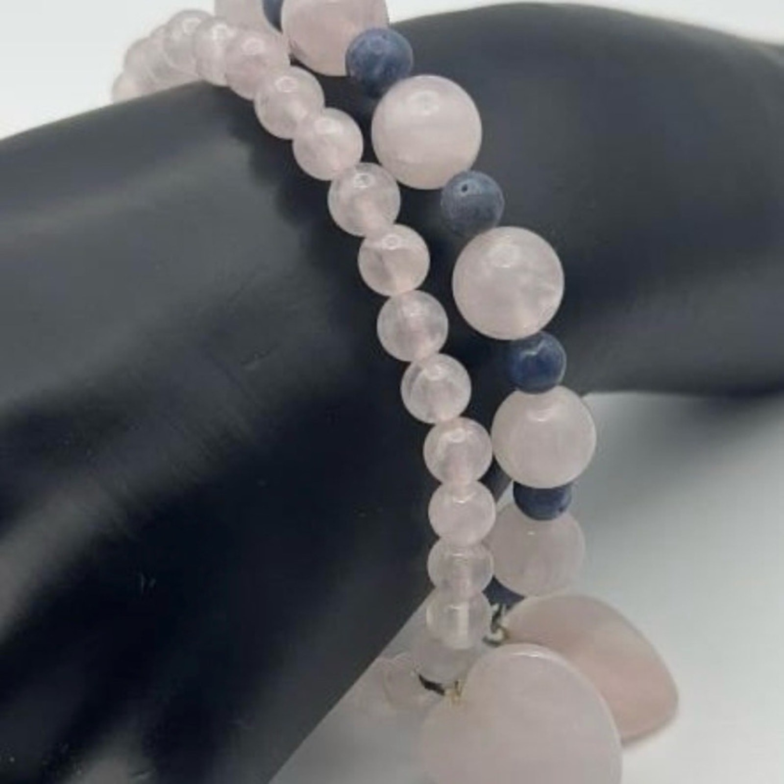 Rose Quartz Blue Stone Set Two Stretch Bracelets Drop Earrings Pierced