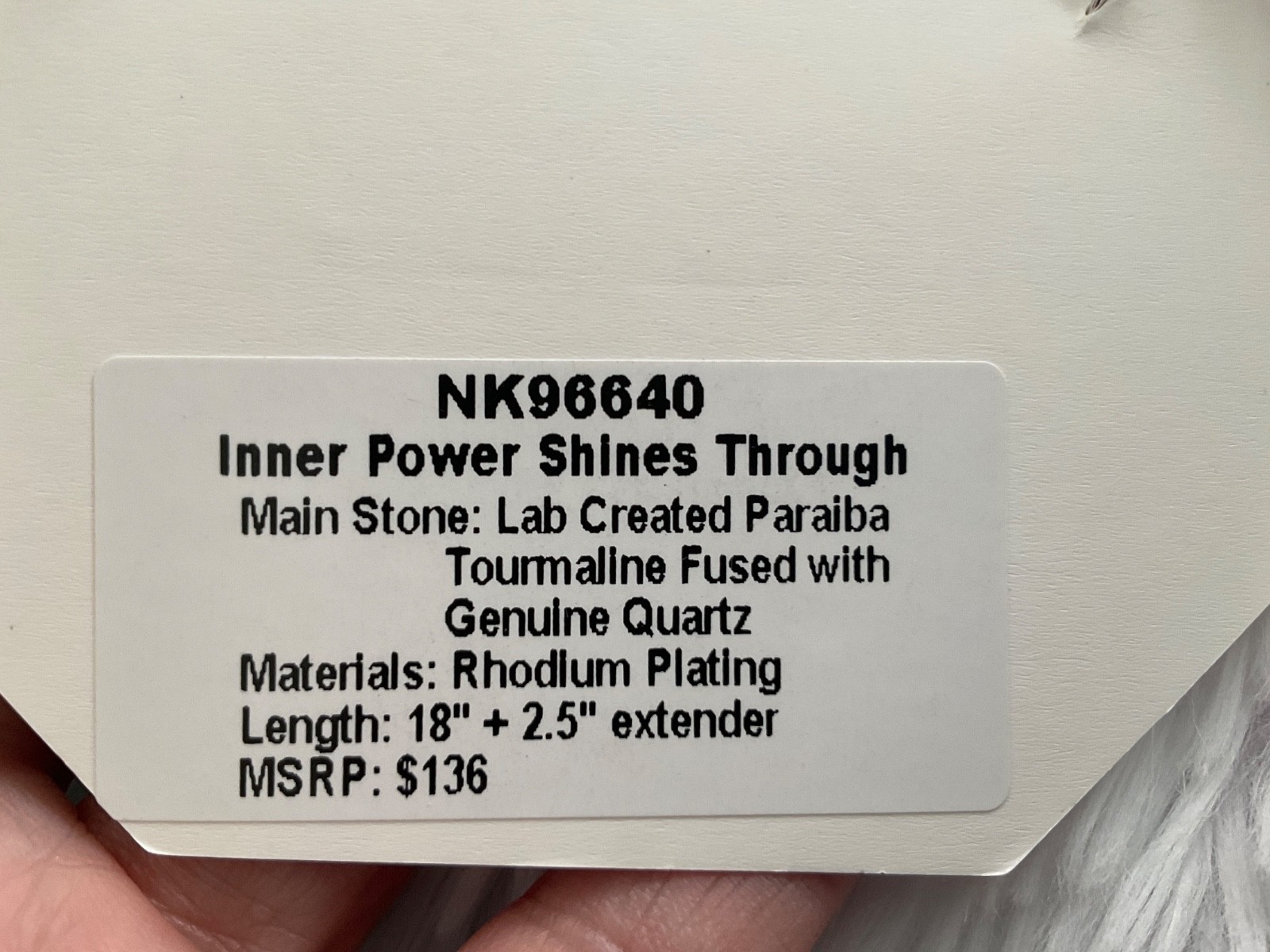 Bomb Party NK96640 “Inner Power Shines Through” Paralba w/Quartz Rhodium plated