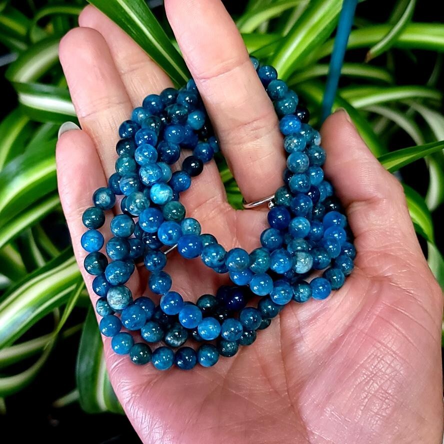 Blue Apatite 6mm Round Bead Healing Chakra Reiki Handcraft Women Bracelet Gifts