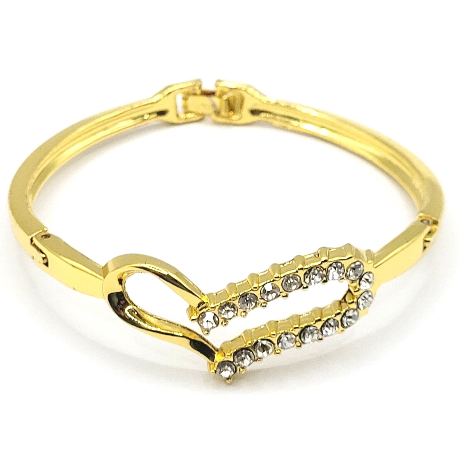 Austrian Crystal Rhinestones Modern Art Deco Heart Bracelet Gold Tone 8 Inch