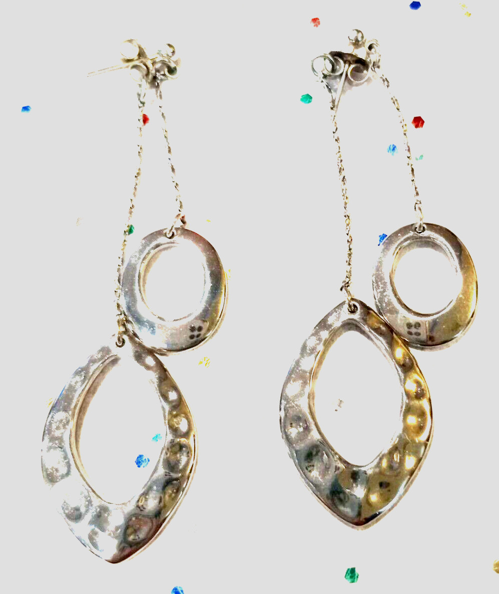 Lia Sophia Earrings Dangle Drop shiny Silver tone hammered Front Back Butterfly