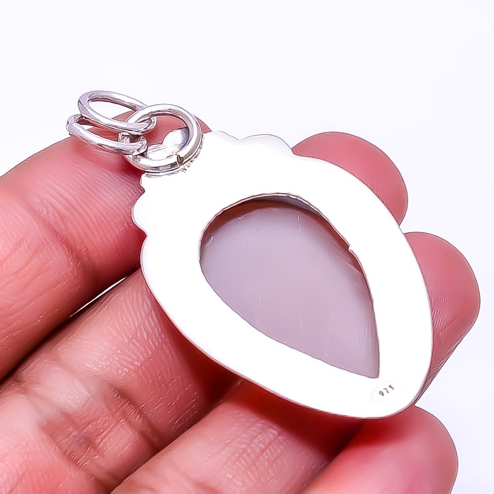 Moonstone -Sri Lanka Oxidised Two Tone 925 Sterling Silver Pendant 2.11″ P2