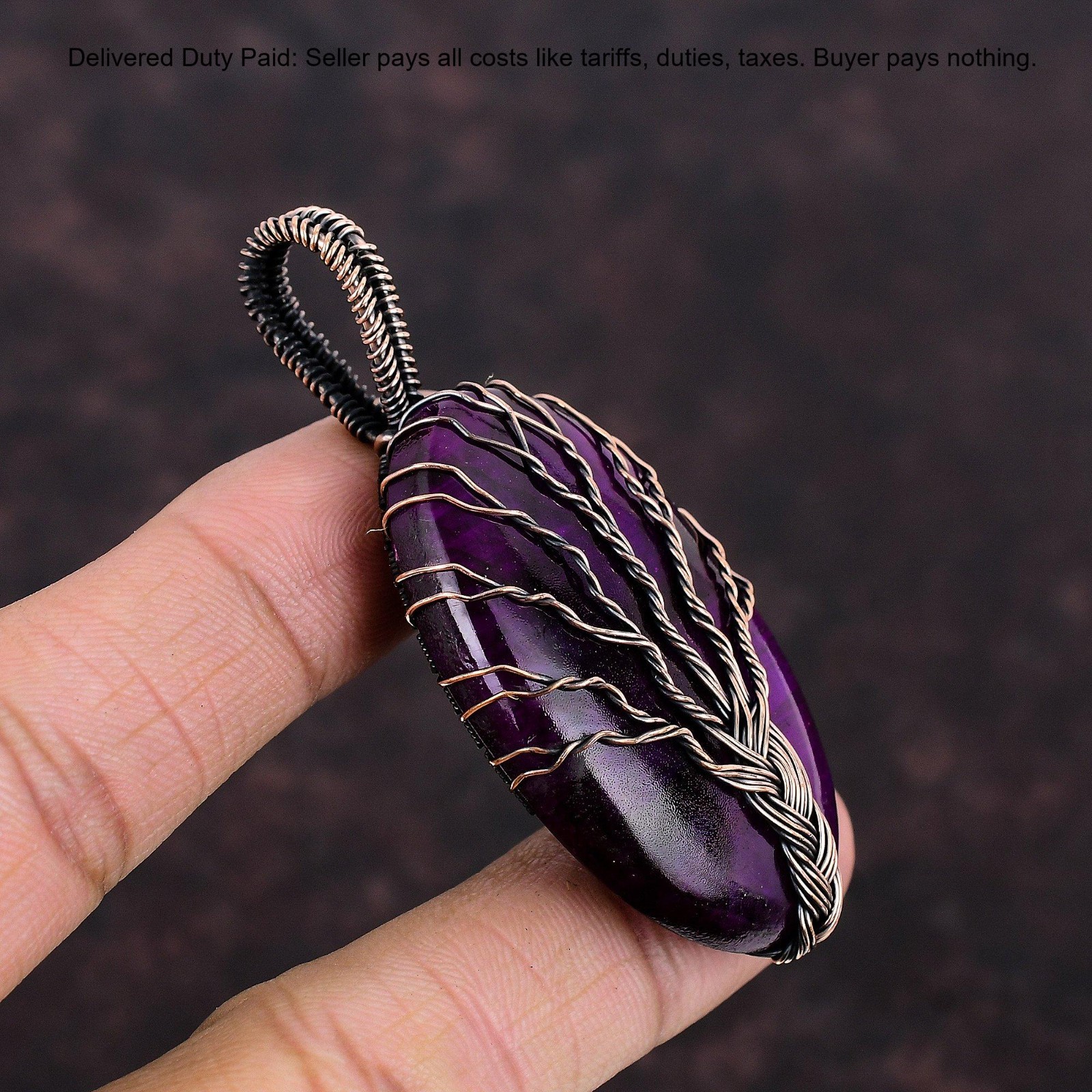 Natural Pink Fire Labradorite No Stone Copper Third Eye Chakra Pendant Jewelry