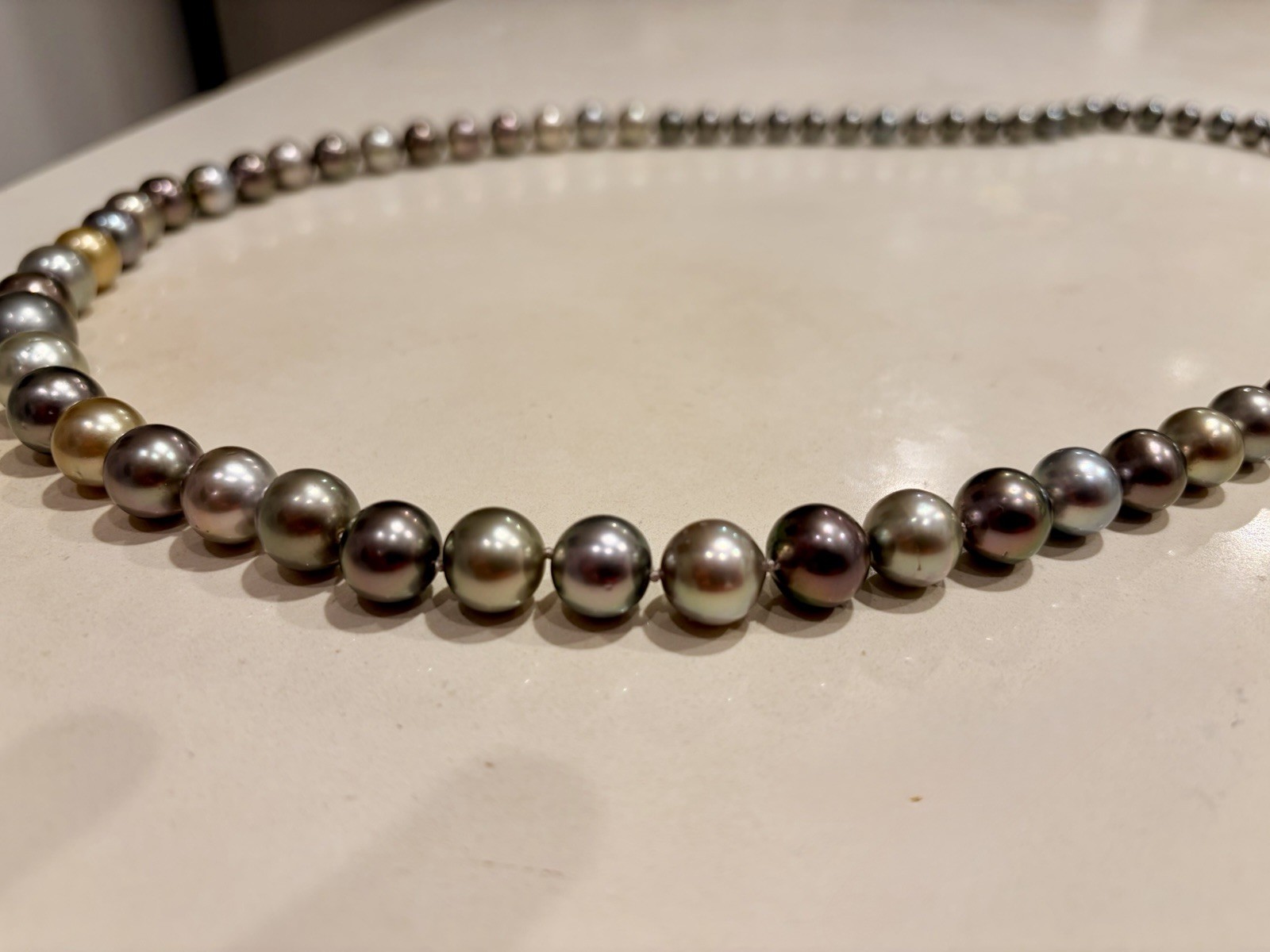 Rare Tahitan Pearl Necklace. 17.25 Inches Long. Pearls Taper From 9.1- 15.7mm