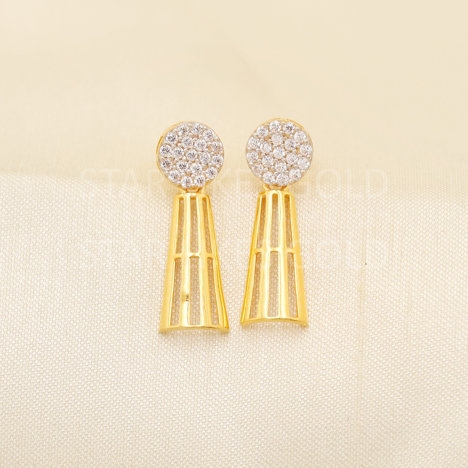 Pure 22ct Gold Cubic Zirconia Round Disc Post Pillar Jali Chandelier Tops