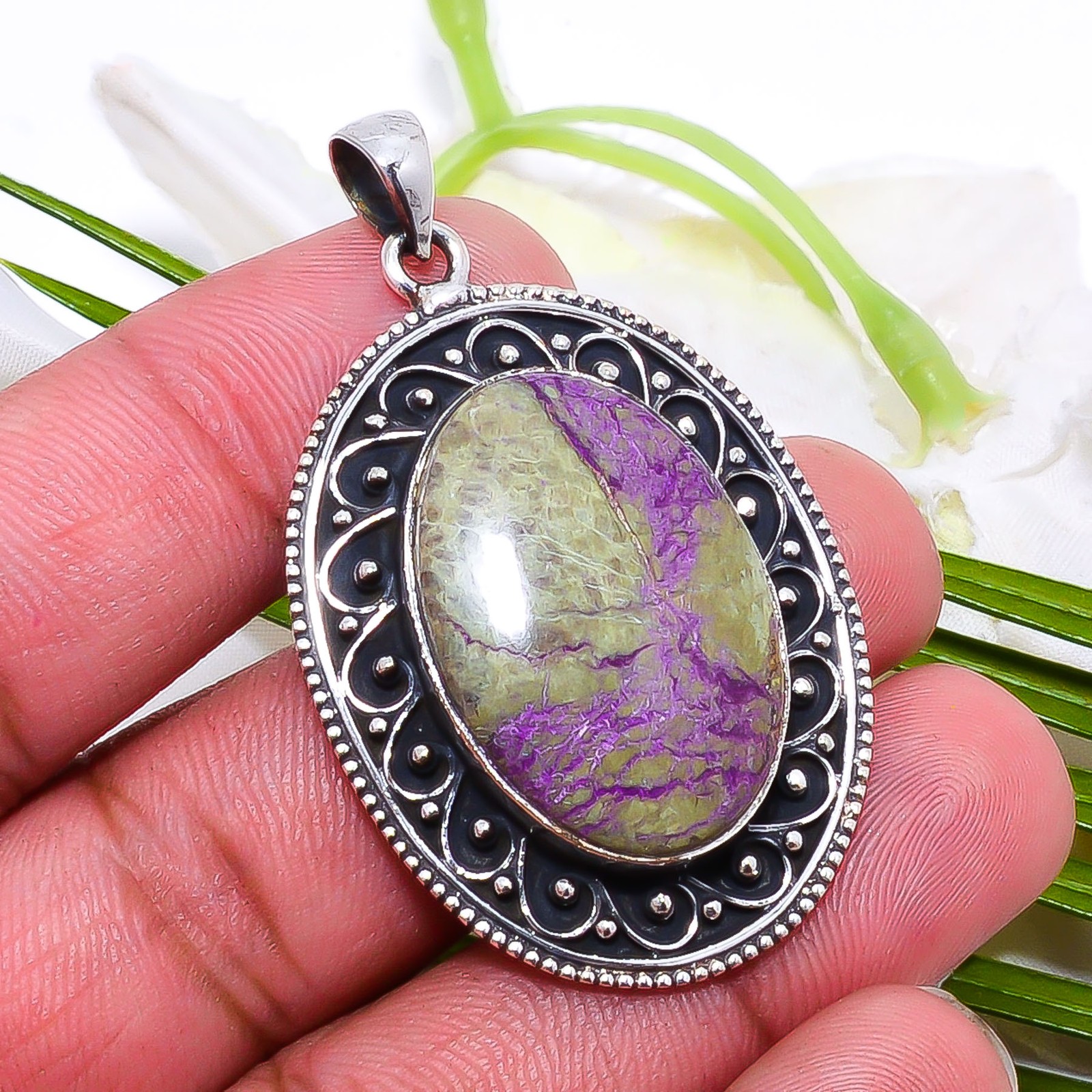 Variscite In Purpurite fine Art 925 Sterling Silver Pendant 1.09″ P10368114469