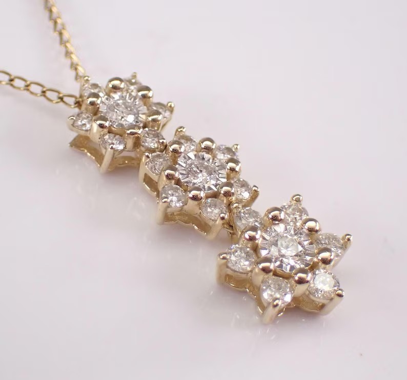 Flower Charm Pendant 2Ct Round Cut Simulated Diamond In 14K Yellow Gold Plated