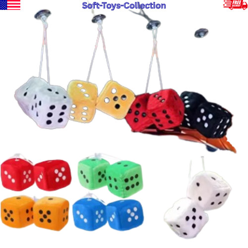 2PCS Fuzzy Dice Car Mirror Hanging Ornament Auto Interior Decor Gift