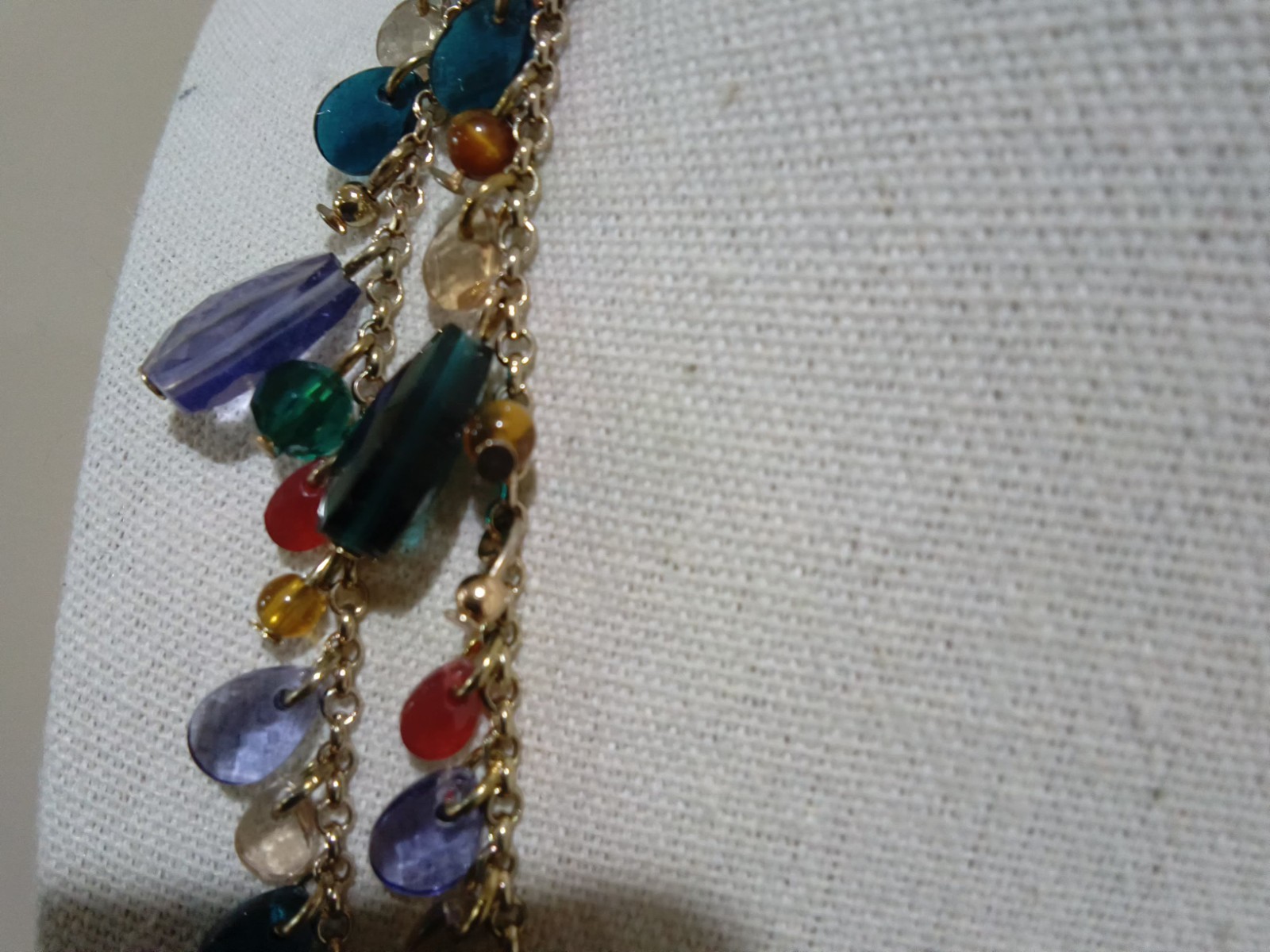 Talbots Branded Two-Strand Necklace, Tiger Eye & Multi-Color Glass Dangles