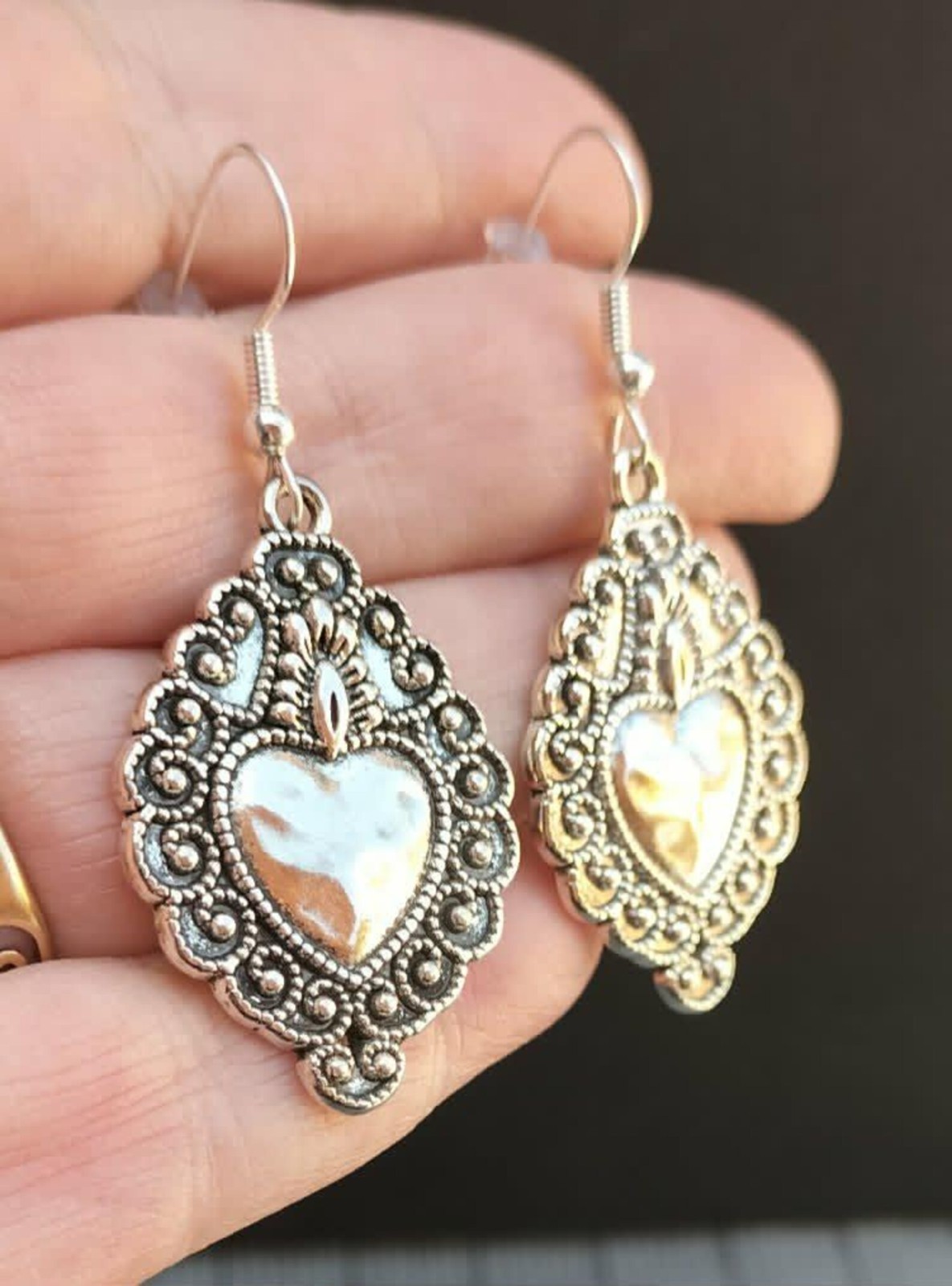 Sacred Hearts Dangle Drop Earrings Women Lobes Goth Alternative Boho Punk