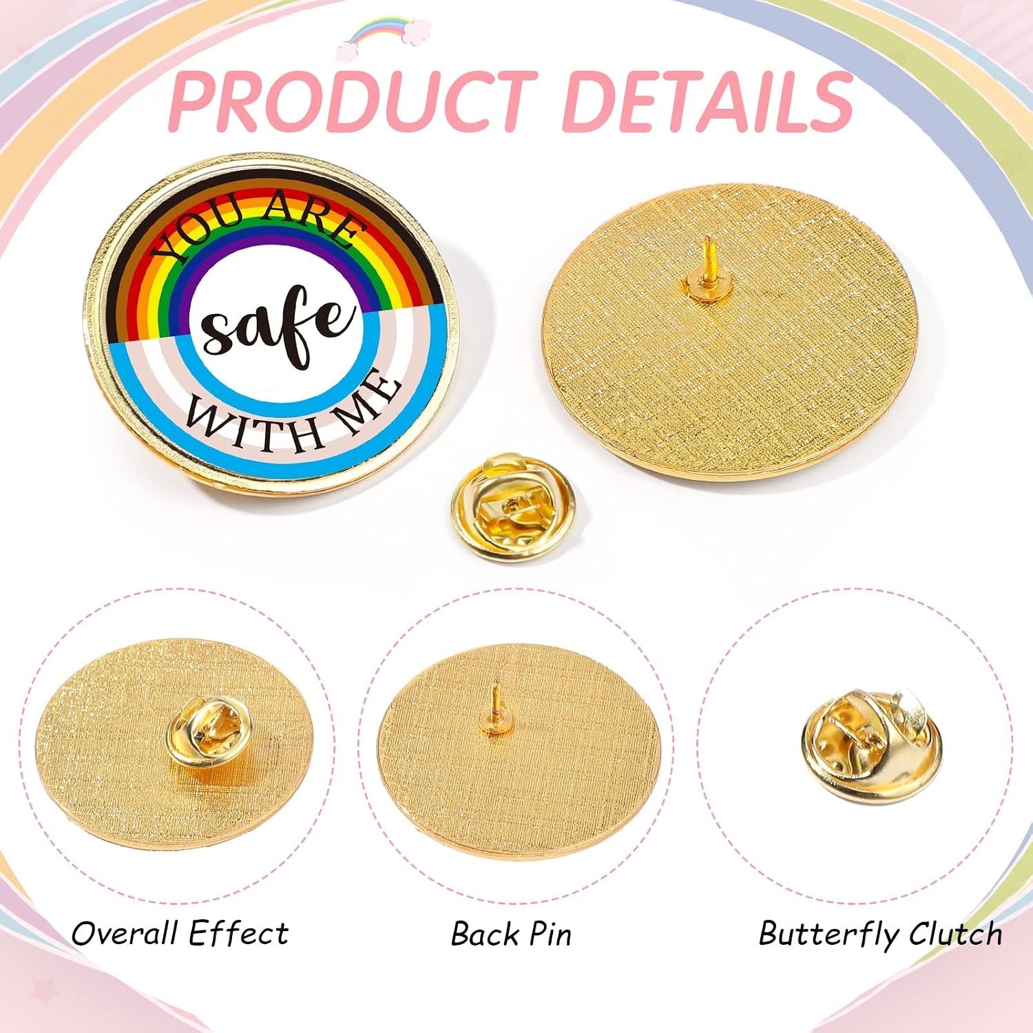 Expressive Rainbow Pins – ‘You Are Safe with Me’ Brooches in Bulk (200 pcs)