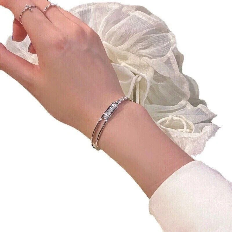 4Ct Round Cut Simulated Diamond Disconnect Bangle Bracelet 14K White Gold Plated