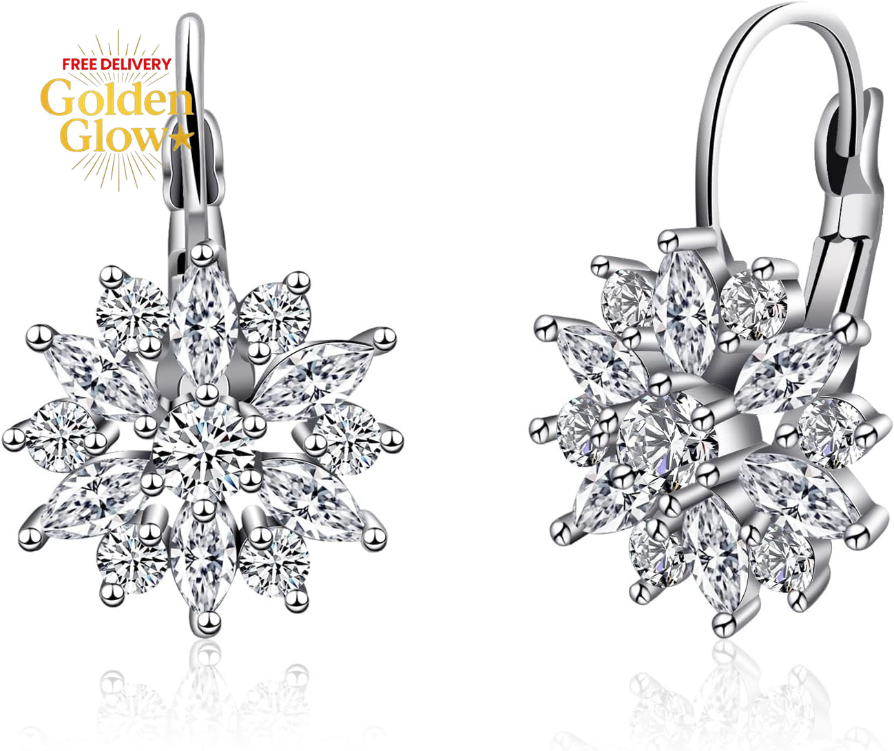 Snowflake Earrings Cubic Zirconia Earrings Sterling Silver Earrings Leverback Ea