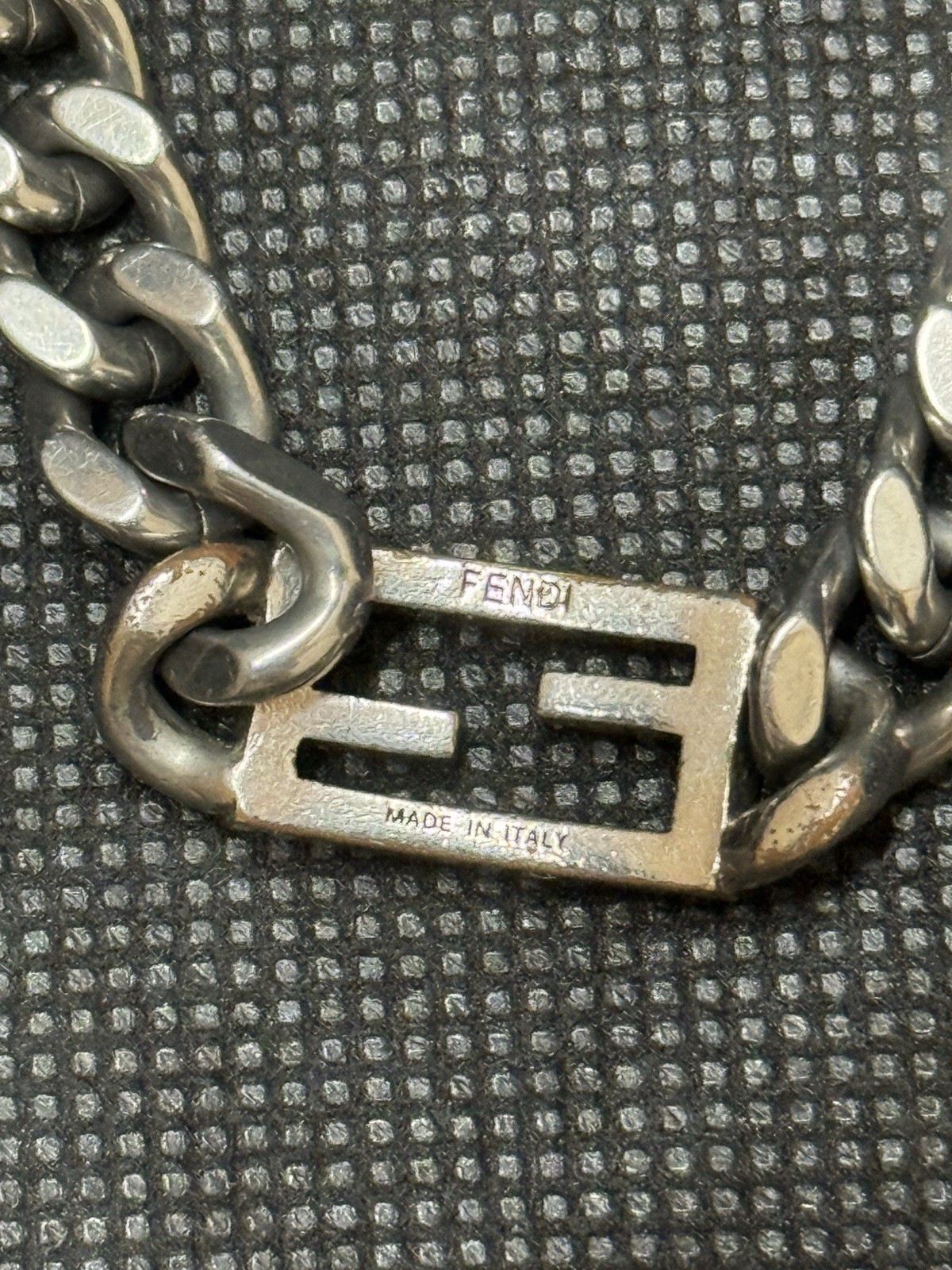 FENDI FF Baguette Logo Chain Bracelet Silver Tone Metal Italy Vintage Unisex