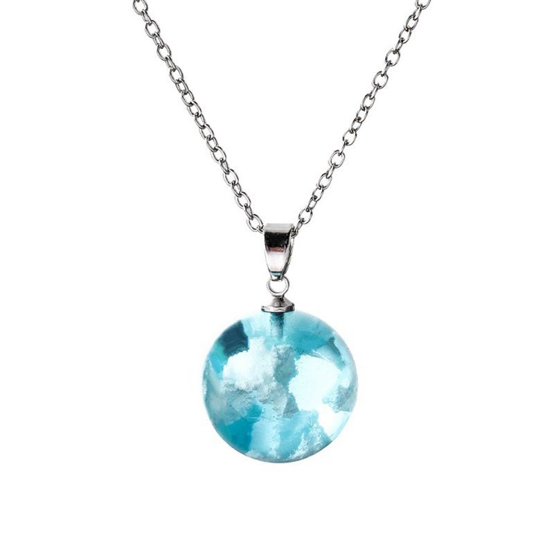 White Cloud Blue for Sky Necklace Jewelry Decor Luminous Glass Ball Pendant Neck