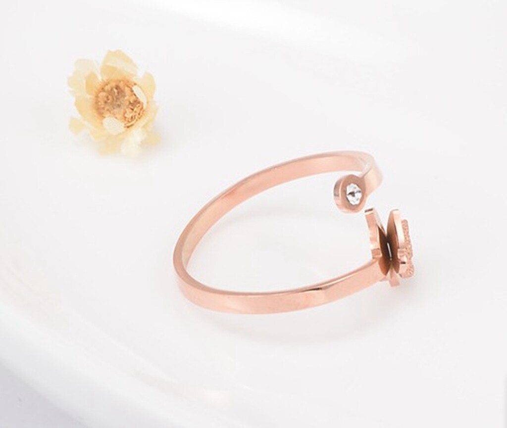 Women / Girl Gold Plated CZ Butterfly Adjust Titanium Stainless Steel Open Ring