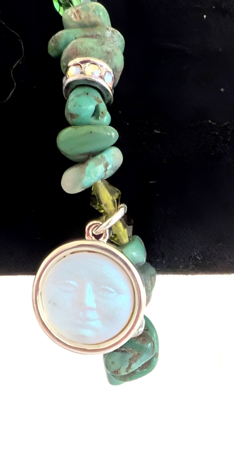 Vintage KIRKS FOLLY Seaview Moon Face Turquoise Nugget Stretch Bracelet