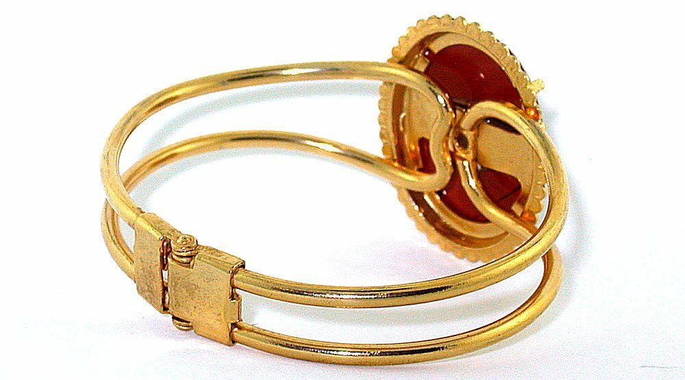 30×22 Red Jasper Cab Cabochon Spring Load 7 1/2 Inch Goldplated Cuff Bracelet