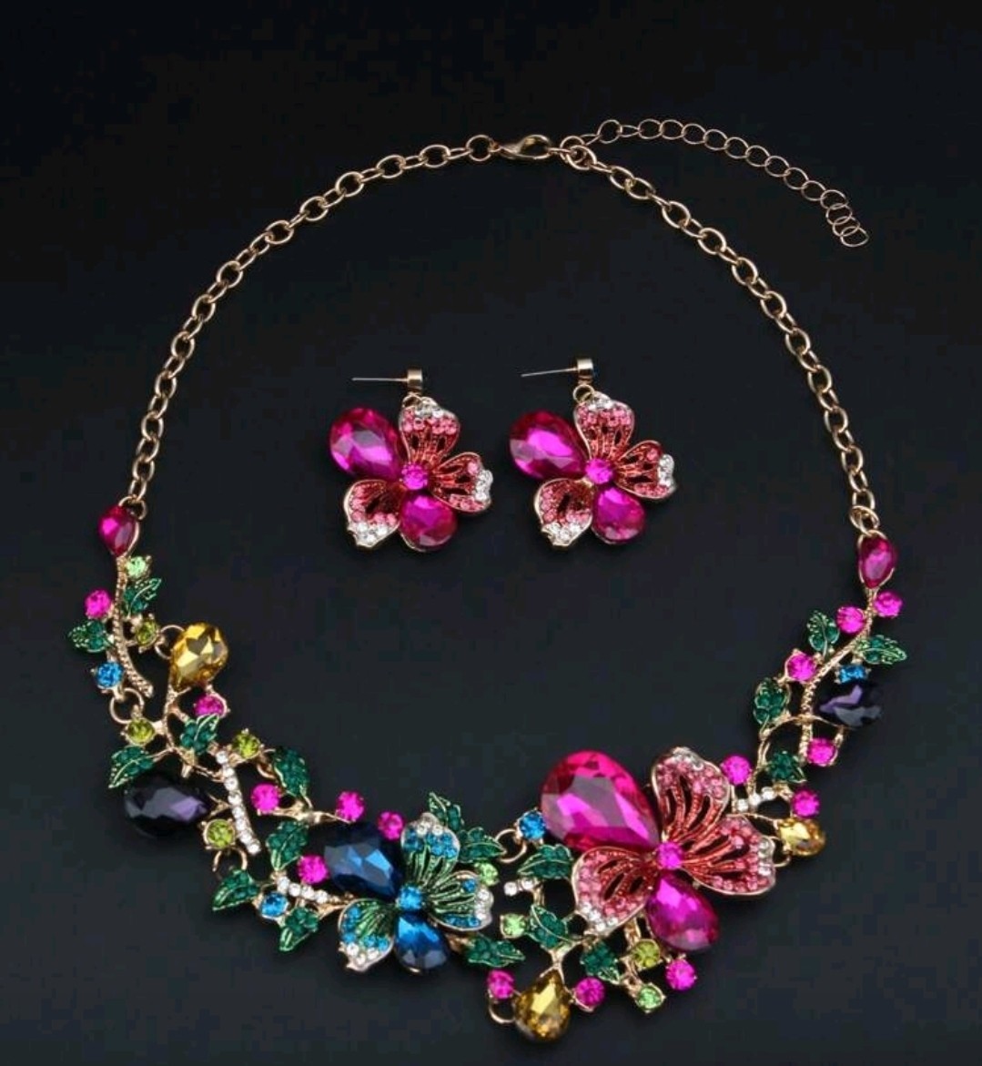 Colorful Flower Necklace and Earrings Jewelry Set