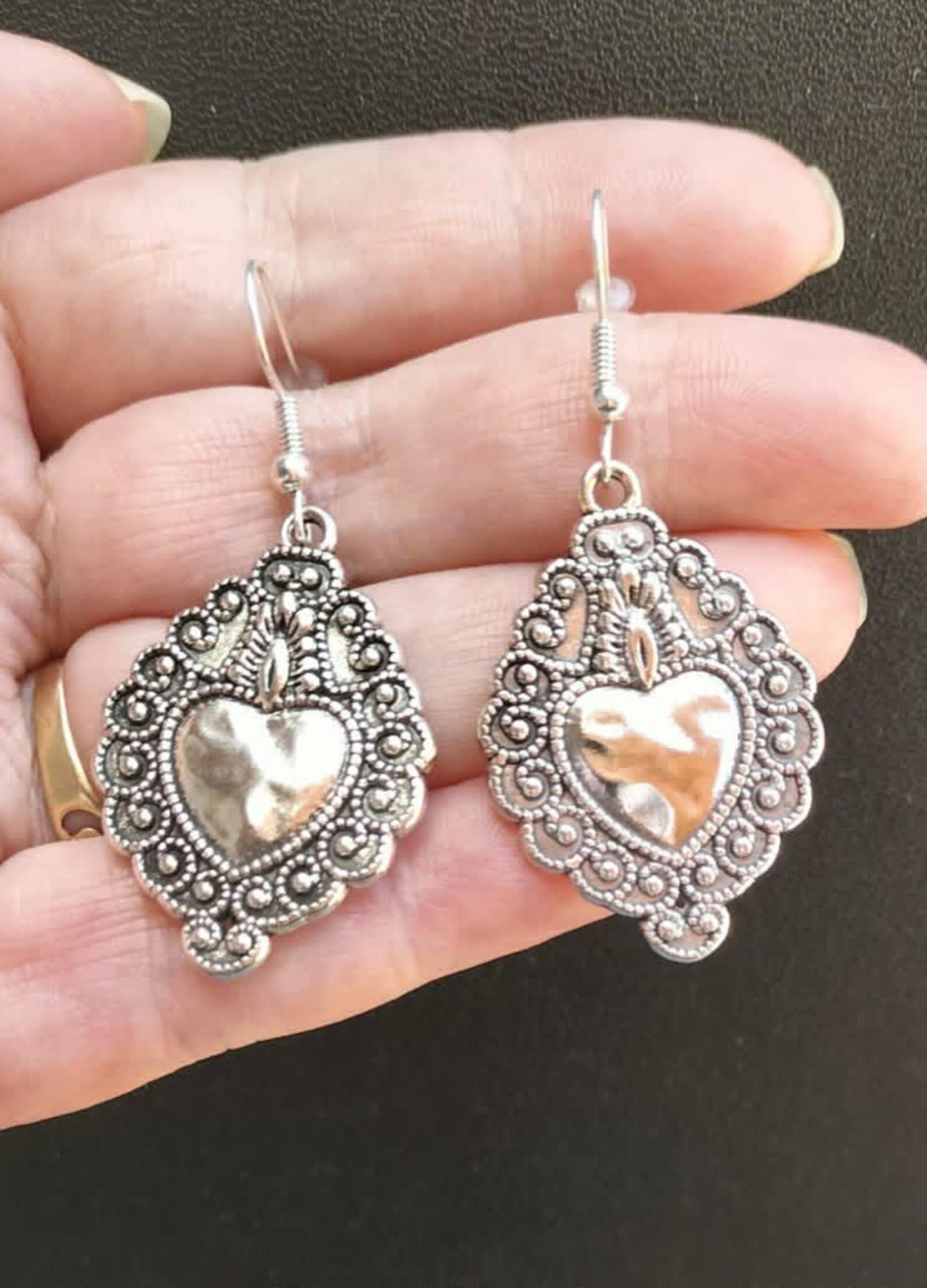 Sacred Hearts Dangle Drop Earrings Women Lobes Goth Alternative Boho Punk