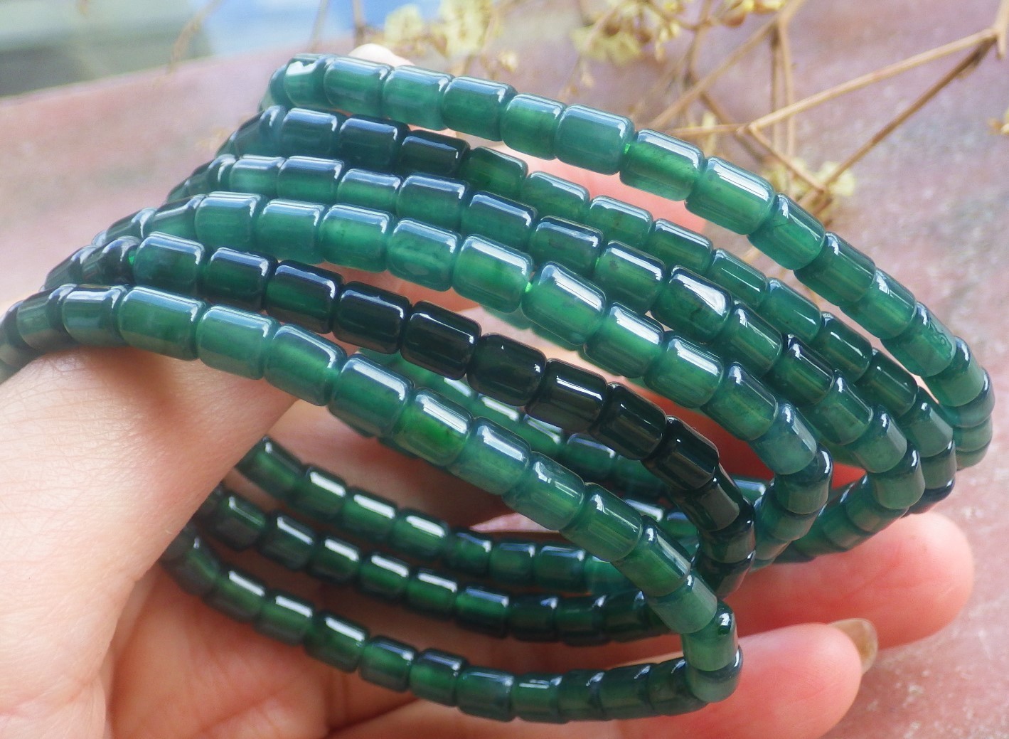 1 Pcs Green A JADE Jadeite Beads Bangle Bracelet 6.5 inches 6mm X 5mm 手链 735662