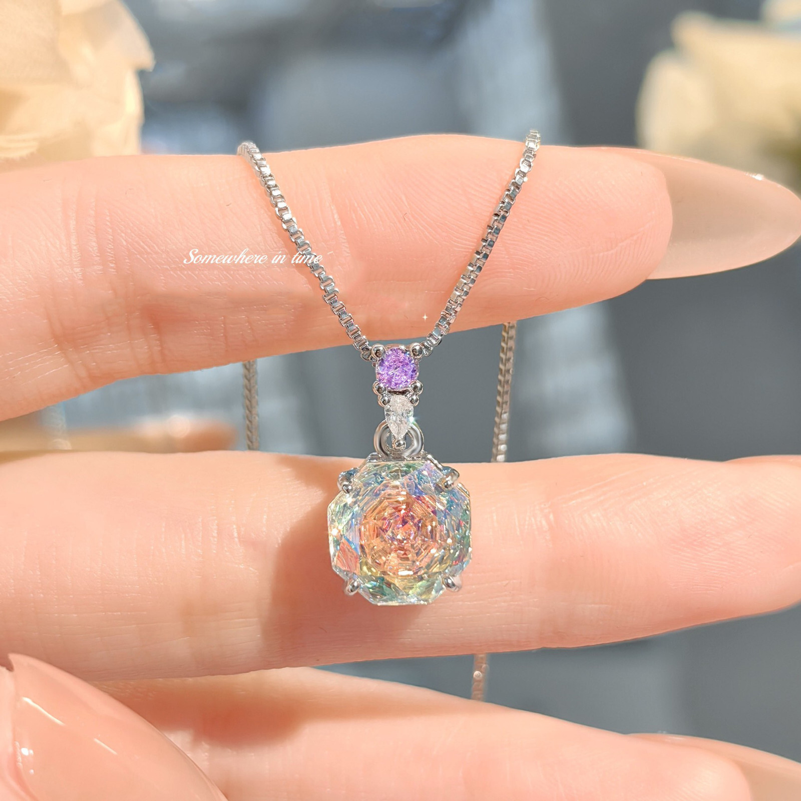 3pc Party Jewelry Rose Cut White Mystic Topaz Gems Women Necklace Stud Earring