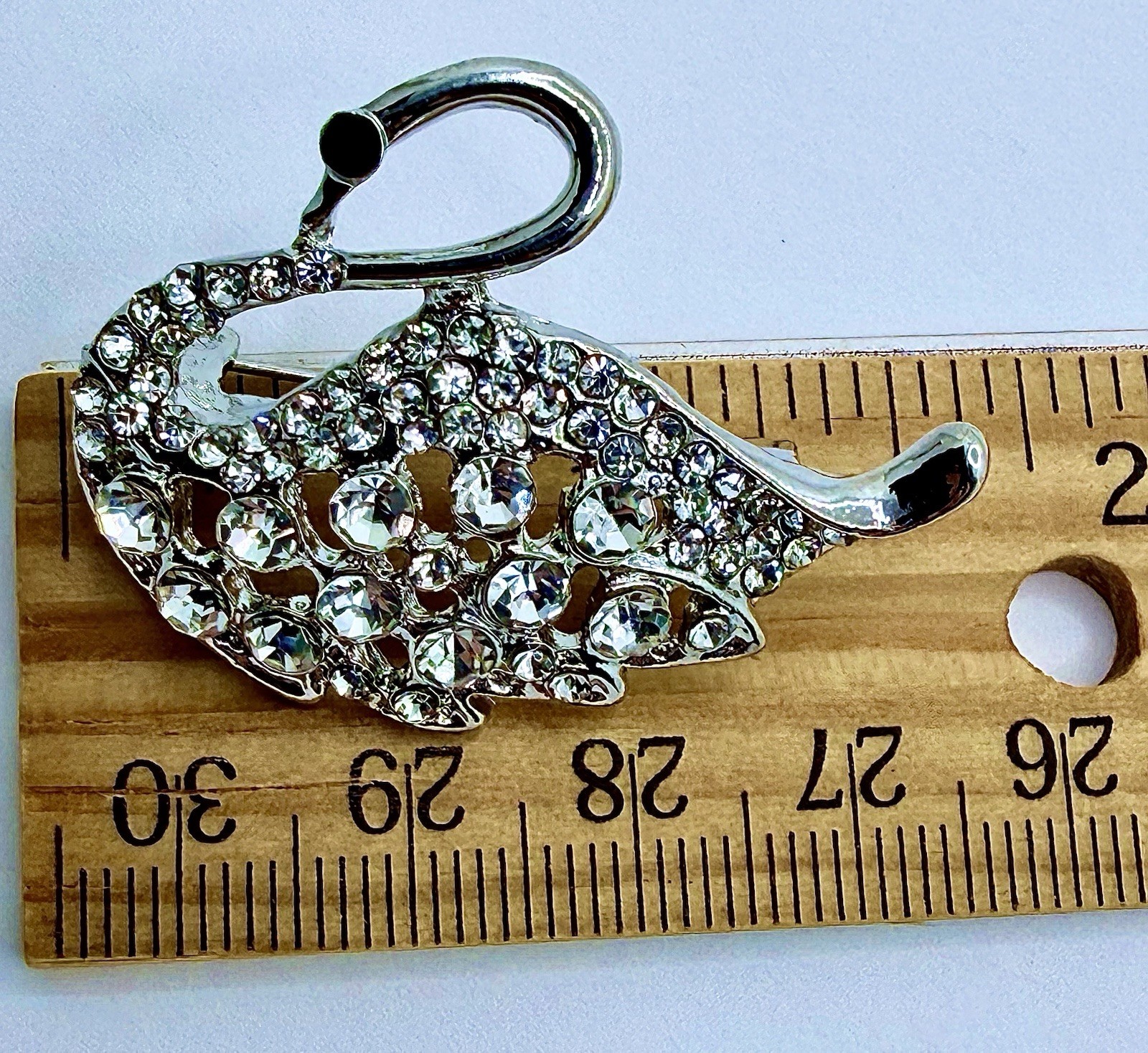 Vintage Inspired Swan Brooch Pin with Rhinestones Silver Tone