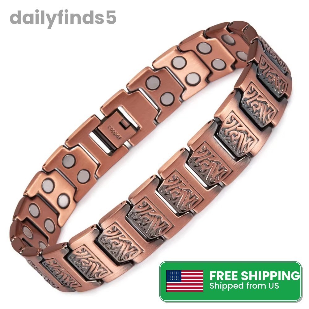 100% Pure Copper Energy Chain Bracelet Magnets Cross Crucifix Therapy Health