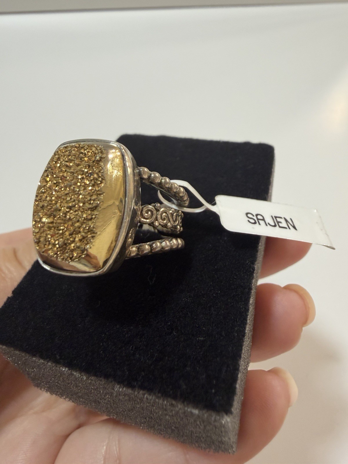 VTG Sajen 925 Sterling Silver Gold Pyrite DruzyStatement Ring Size 9.5. 13.8g