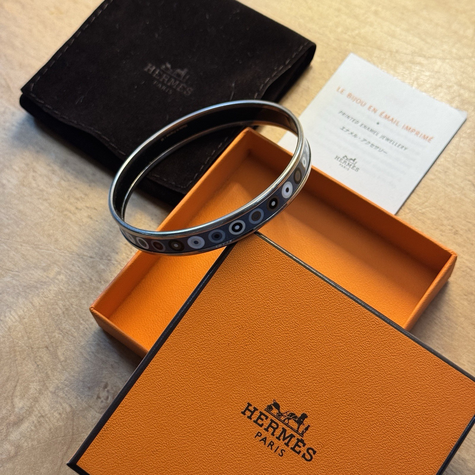 Hermes Printed Enamel Bangle 70 Palladium Finish – Black & Silver