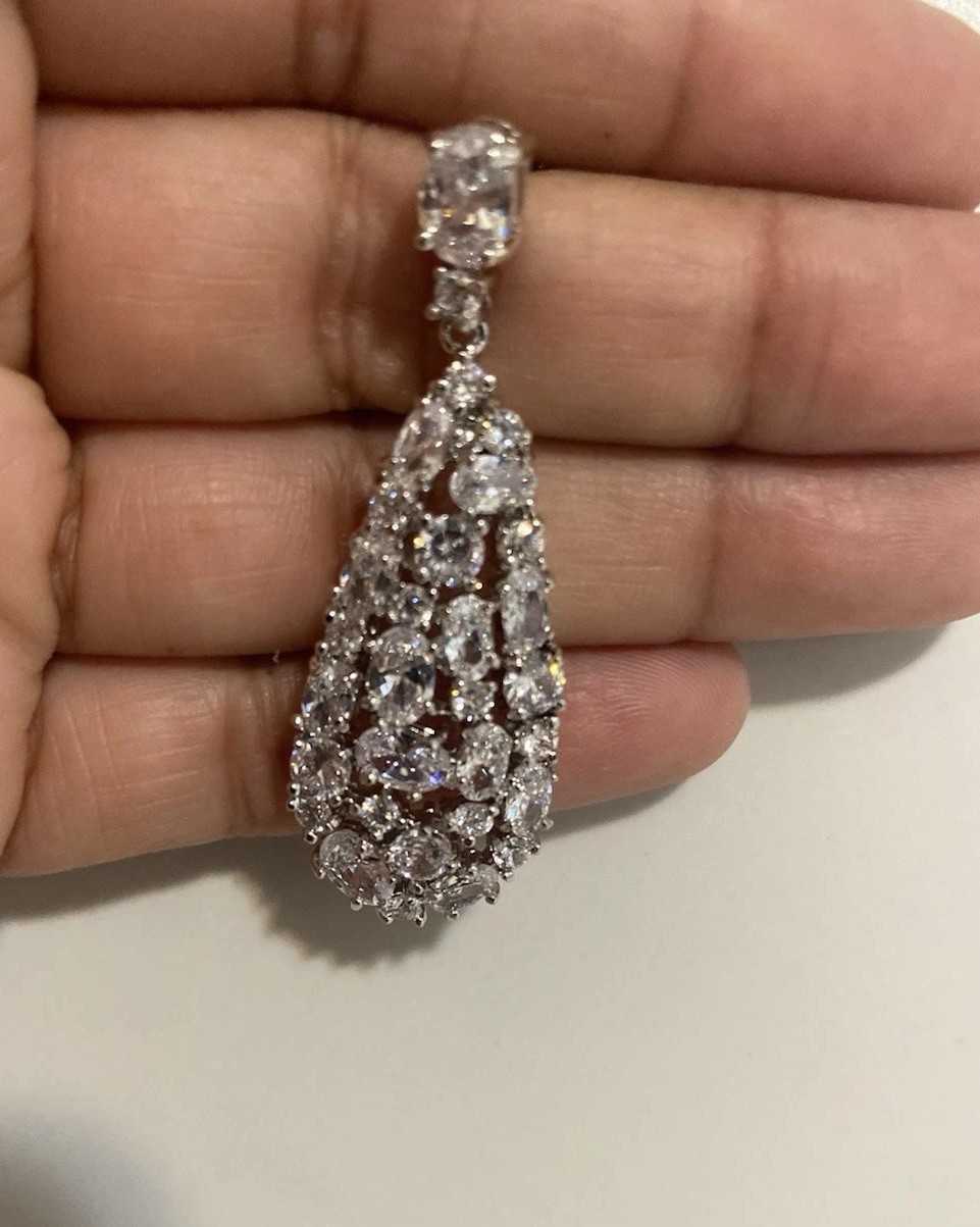 Pave Cubic Zirconia Drop Earring Dangle -wedding-minimalist-fancy-chic Jewelry
