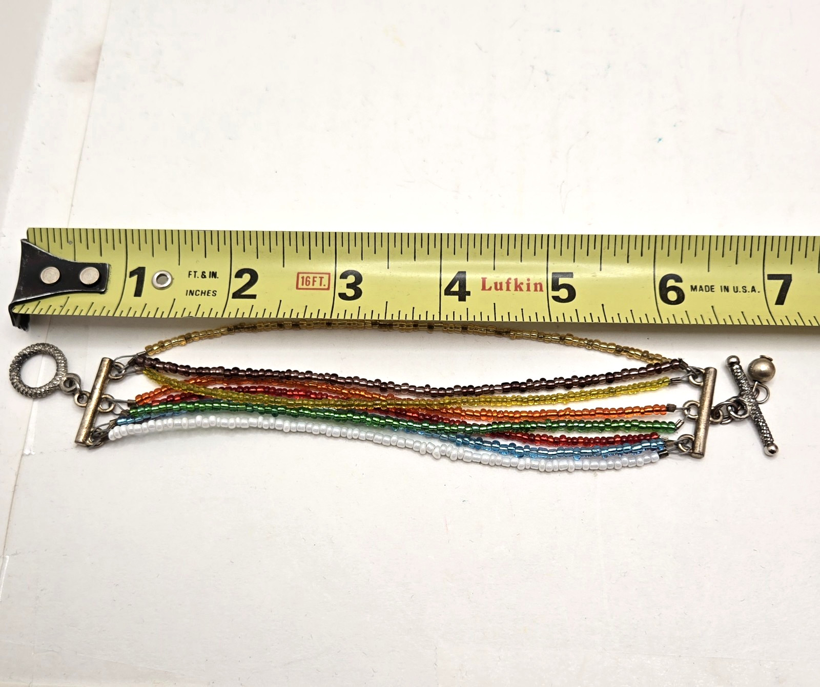 Multi Strand Seed Bead Bracelet, 6.5-7″ Preowned Very Good, Toggle Closure