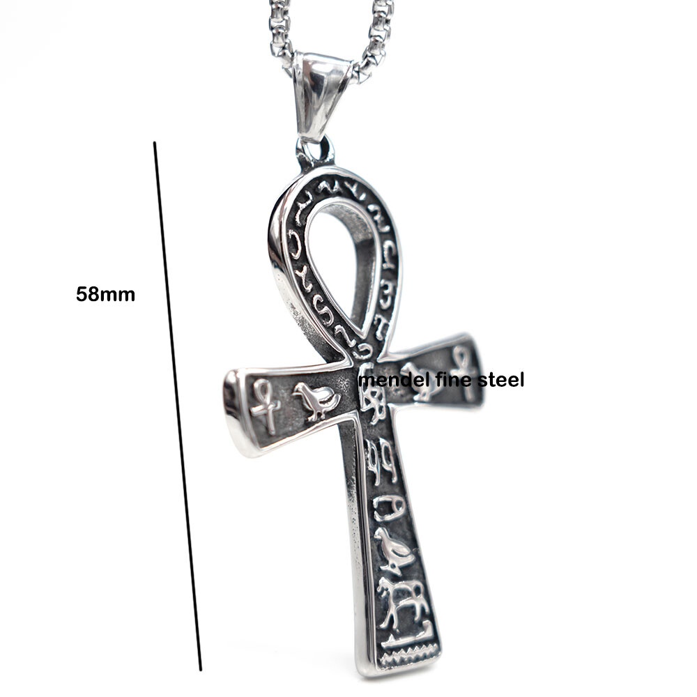 MENDEL Mens Ancient Egyptian Ankh Cross Pendant Necklace Stainless Steel Chain