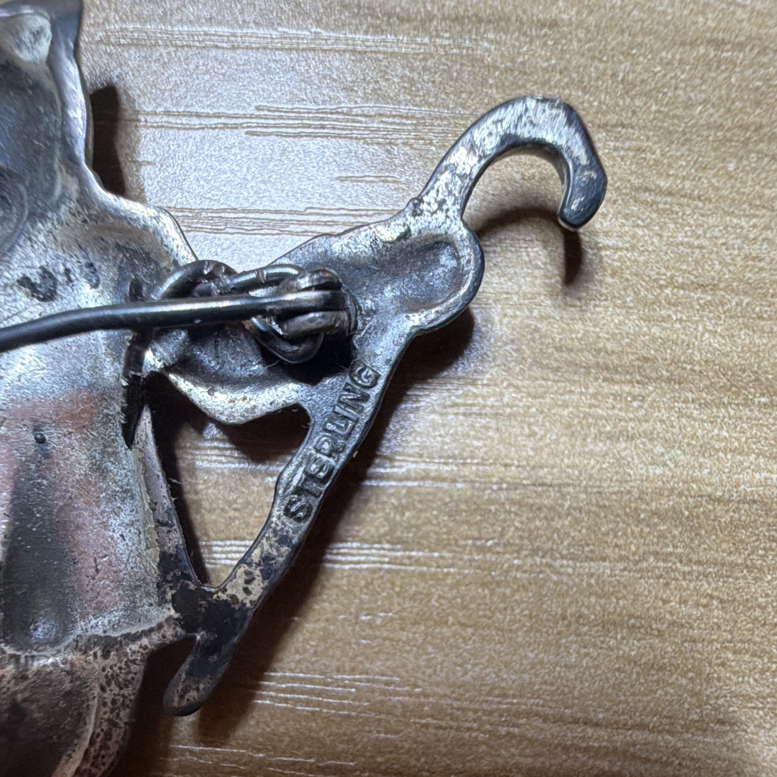 Vintage Brooch, Cat with a hat and cane, “Sterling” stamp