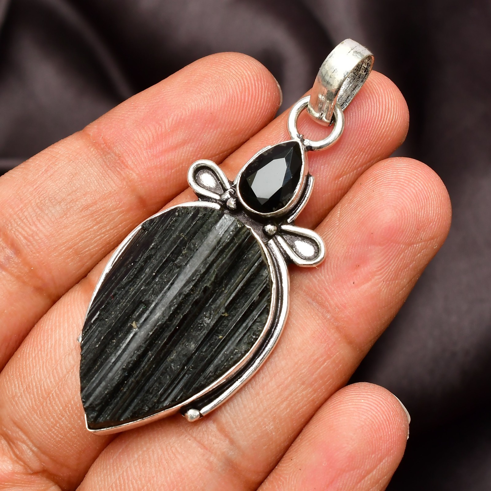Black Tourmaline Gemstone 925 Sterling Silver Handmade Pendant Approx – 1.77″