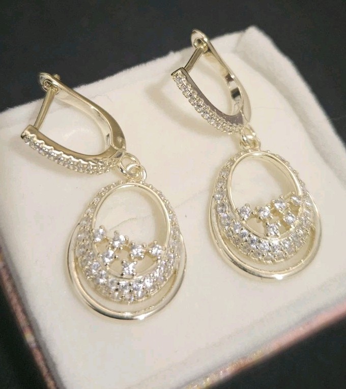 Gold Plated Sterling Silver Cubic Zirconia Drop Dangle Earrings Birthday Gift