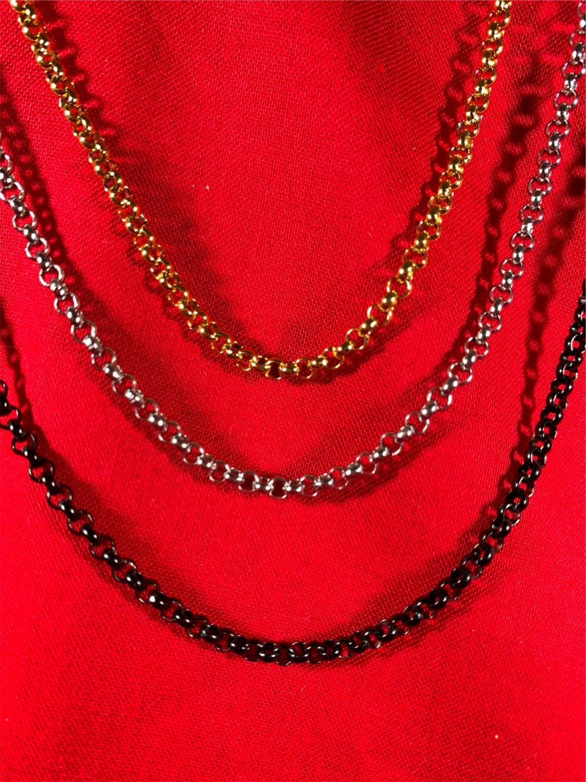 16 INCH GOLD, SILVER,BLACK PLATED 3MM ROLO LINK STAINLESS STEEL CHAIN-USA SELLER