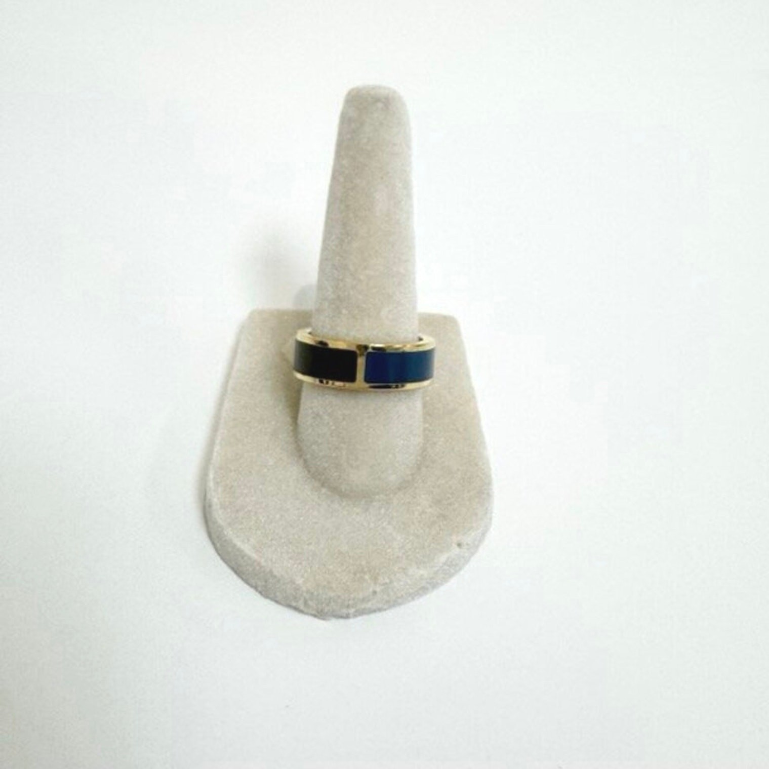 FENDI Fendista Bi-Color Blue and Brown Enamel Gold Ring M FF Logo Jewelry Italy