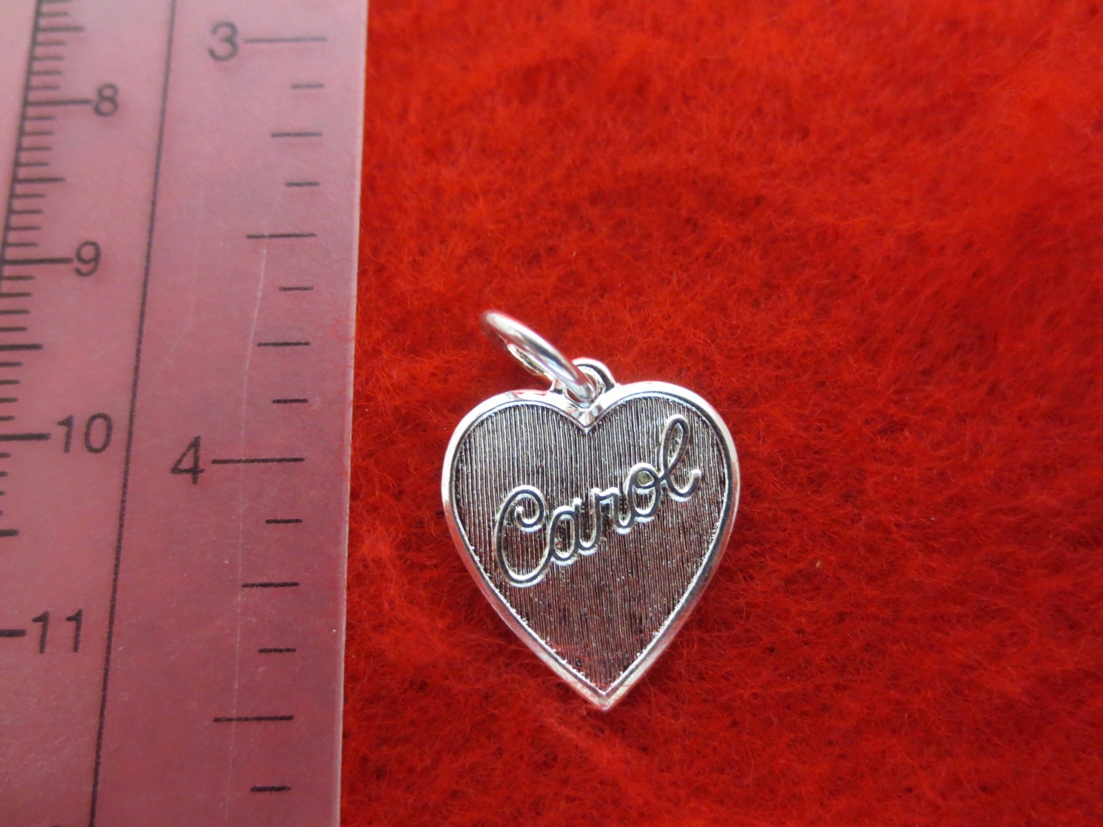 STERLING SILVER PLATED HEART SHAPED CAROL NAME CHARM & 7 ” TO 30″ ROPE CHAIN