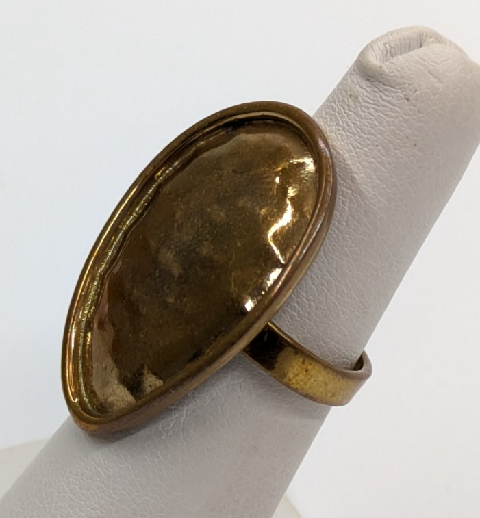 Artisan Made Hammered Brass Shield Shape Adjustable Cocktail Ring 1.25″ Face