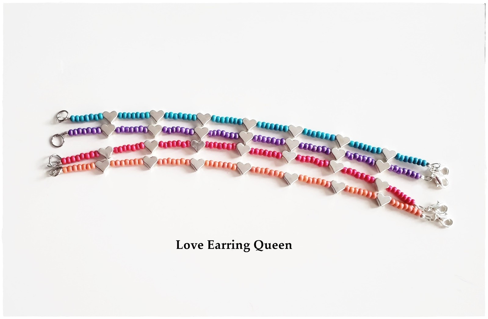 Colorful Seed Bead Silver Heart Bracelet Elegant Preppy Stackable Bracelets