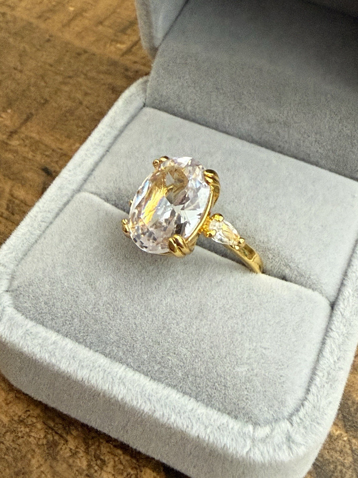 Size 6 Ring 10x14mm Oval Cubic Zirconia Large Solitaire Statement Ring Gift Box
