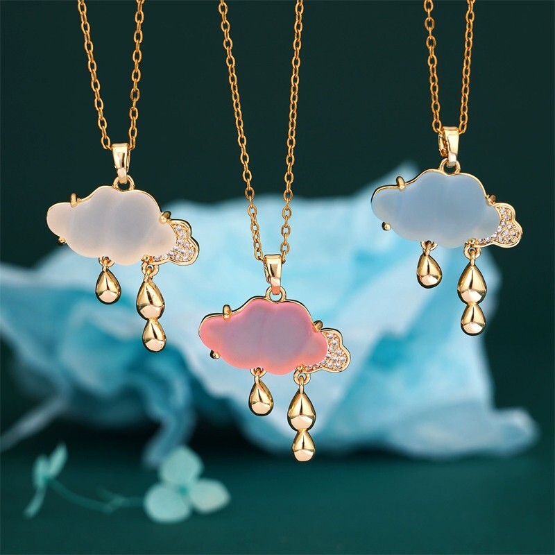 Cloud water drop inlaid zircon light luxury high sense pendant necklace