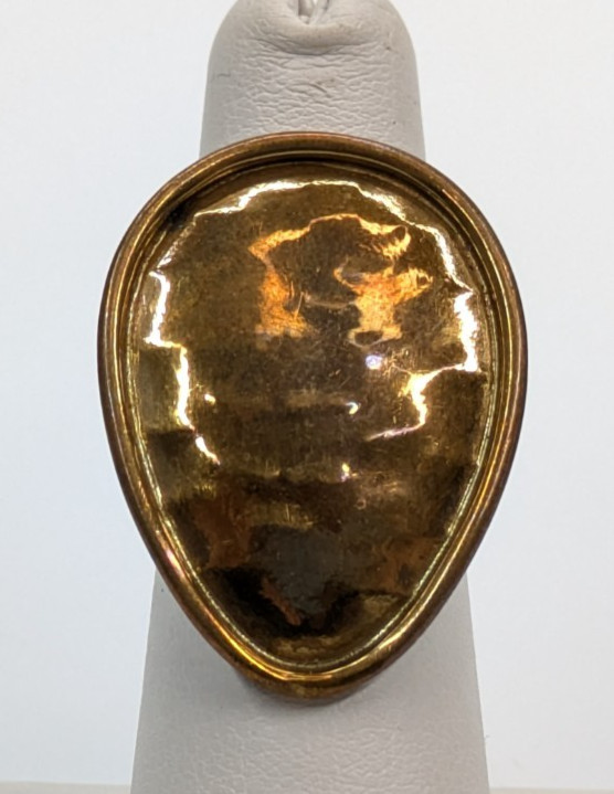 Artisan Made Hammered Brass Shield Shape Adjustable Cocktail Ring 1.25″ Face