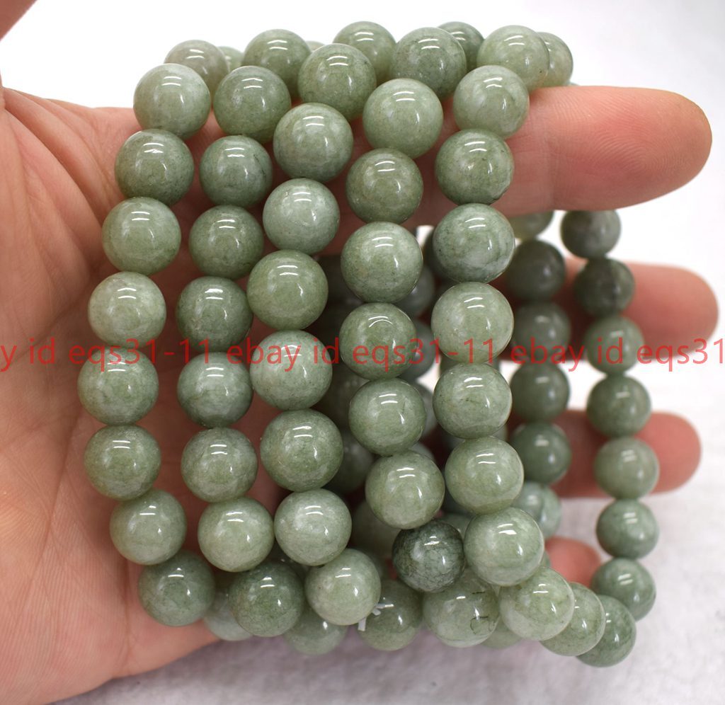 Pretty 5Pcs 6/8/10/12mm A Green Jade Round Gemstone Beads Bracelet 7.5”